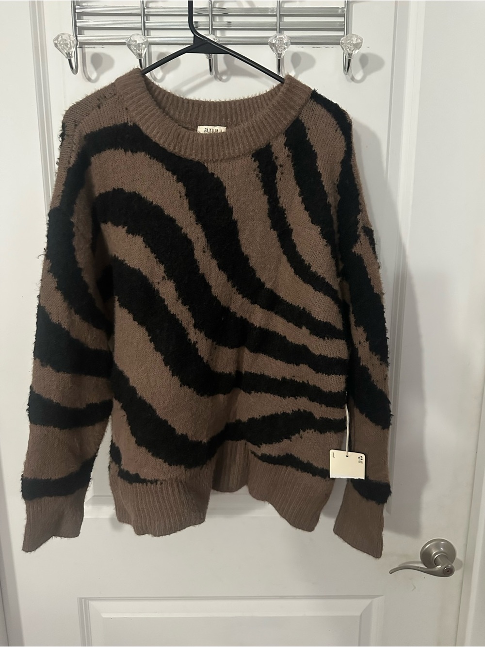 a.n.a Brown and Black Zebra-Print Crewneck Sweater